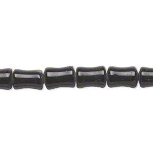 Opaque Jet Black India Glass 9x7mm Bamboo Tube Beads 16" Strand